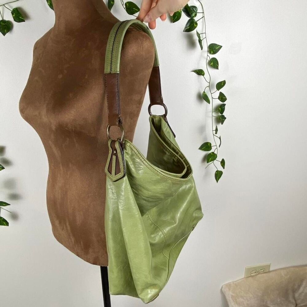 Y2k axcess Liz Claiborn slouchy matcha Green leather hobo bag w brown fairy twee